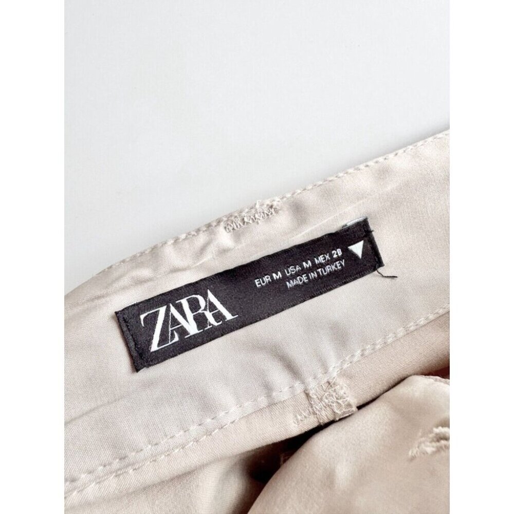 ZARA Beige Satin High Rise Cargo Wide Pants, Size M - Picture 12 of 13